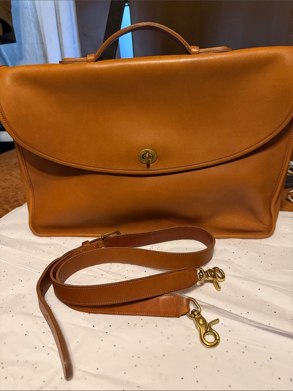 Coach Leather Laptop Briefcase in Cognac Brown